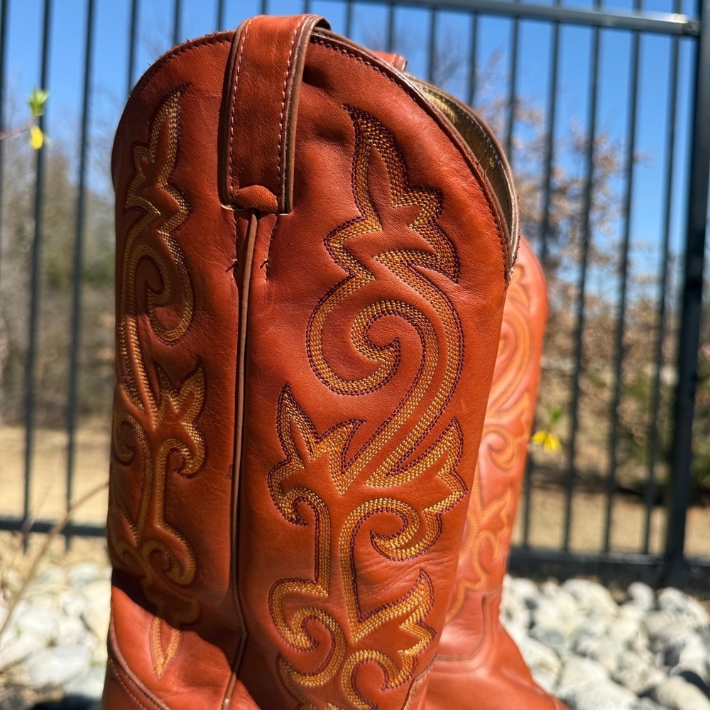 Justin Boots Men's Western Cowboy Boots Brown Pull-On Embroidered Snip Toe 9.5D - Picture 3 of 12